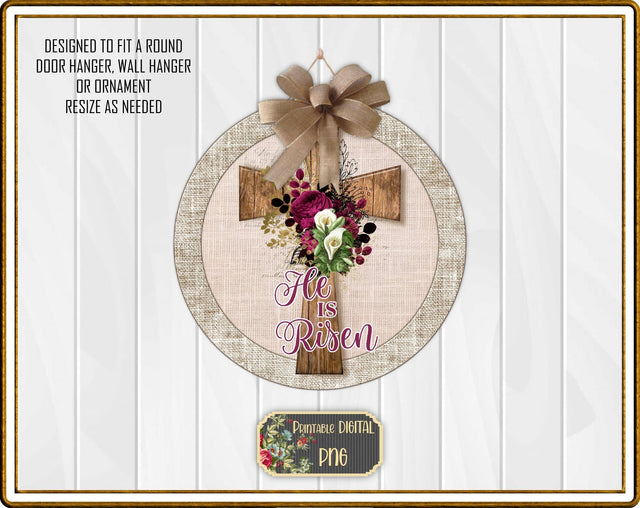 S004 Easter Cross Round Sign Door Wall Hanger Sublimation Print PNG Sublimation Designs by Rae 