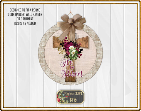 S004 Easter Cross Round Sign Door Wall Hanger Sublimation Print PNG Sublimation Designs by Rae 