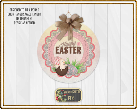 S005 Easter Chick Door Hanger Printable PNG for Round Sublimation Blanks Sublimation Designs by Rae 