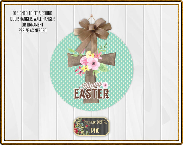 S006 Easter Cross Sign Printable PNG for Round Sublimation Blanks Sublimation Designs by Rae 