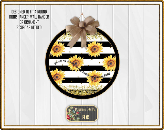 S015 Sunflowers and Glitter Printable PNG for Round Sublimation Blanks Sublimation Designs by Rae 