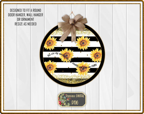 S015 Sunflowers and Glitter Printable PNG for Round Sublimation Blanks Sublimation Designs by Rae 