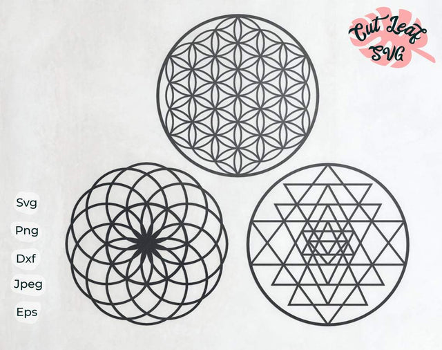 Sacred Geometry svg, Sri Yantra, flower of life, torus, boho svg, yoga svg, dxf files for plasma, cnc files for wood, glowforge files, vegan SVG CutLeafSvg 