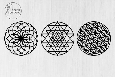 Sacred Geometry Wall Art Laser Cut Files, Mandala, Round Sign SVG, 3D Designs, Mini Design Bundles SVG LaserCutano 