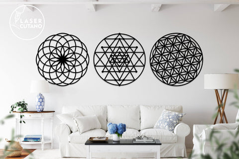 Sacred Geometry Wall Art Laser Cut Files, Mandala, Round Sign SVG, 3D Designs, Mini Design Bundles SVG LaserCutano 