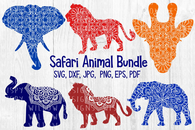Safari Animal Mandala Bundle | Elephant | Lion | Giraffe SVG Wispy Willow Designs
