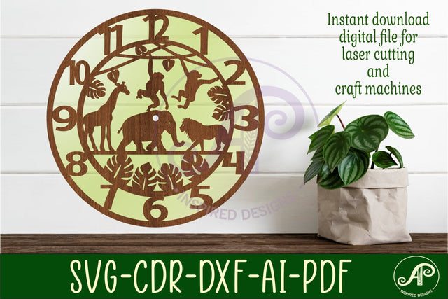 Safari animal wall clock laser cut files, SVG file. vector SVG APInspireddesigns 
