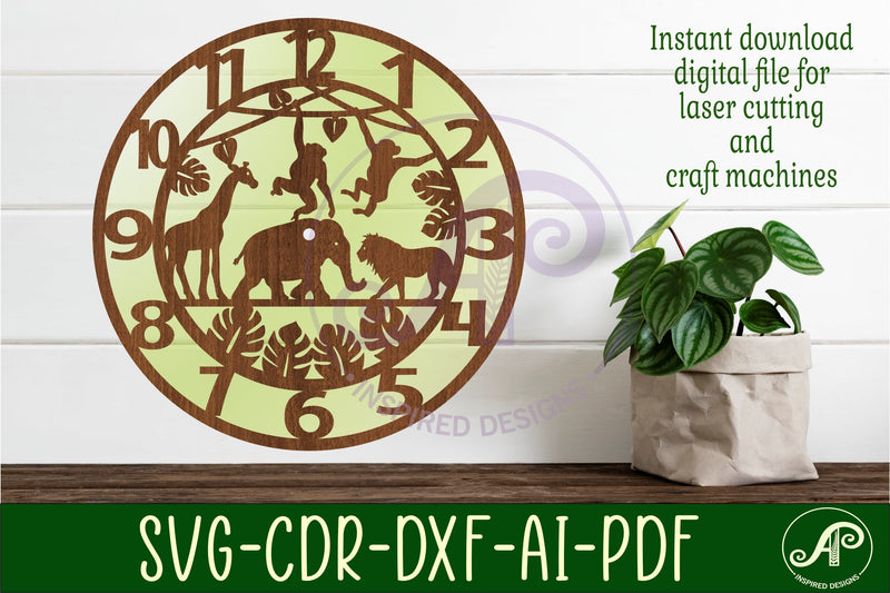 Safari animal wall clock laser cut files, SVG file. vector SVG APInspireddesigns 