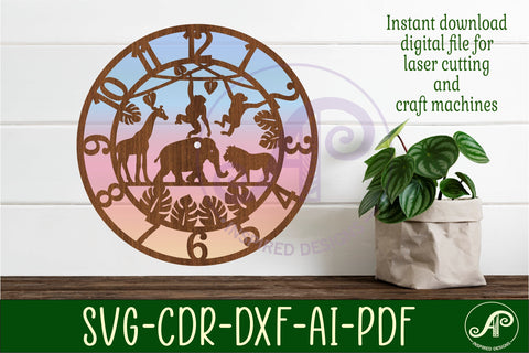 Safari animal wall clock laser cut files, SVG file. vector SVG APInspireddesigns 
