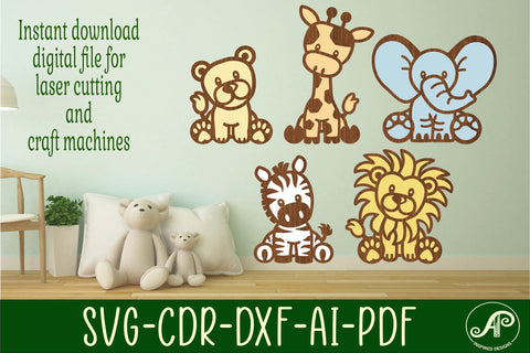Safari animals two layer laser cut SVG files SVG APInspireddesigns 