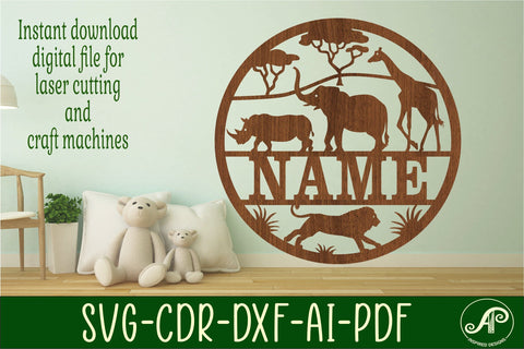 Safari name sign svg laser cut template SVG APInspireddesigns 