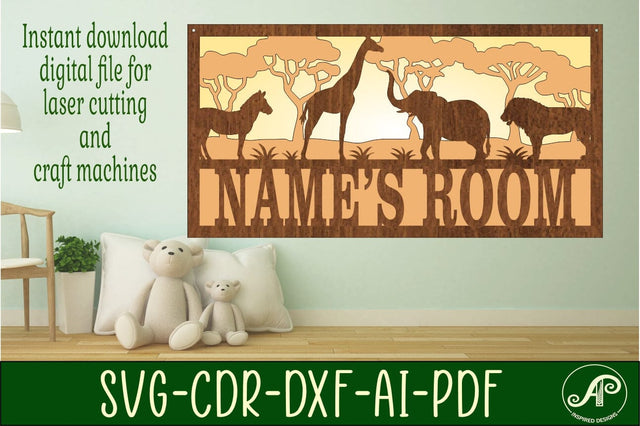 Safari scene name sign SVG 3 layer laser cut template SVG APInspireddesigns 