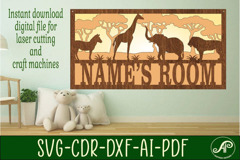 Safari scene name sign SVG 3 layer laser cut template SVG APInspireddesigns 