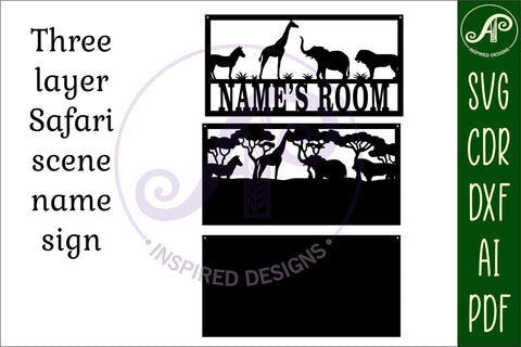Safari scene name sign SVG 3 layer laser cut template SVG APInspireddesigns 