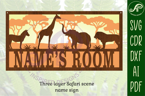 Safari scene name sign SVG 3 layer laser cut template SVG APInspireddesigns 