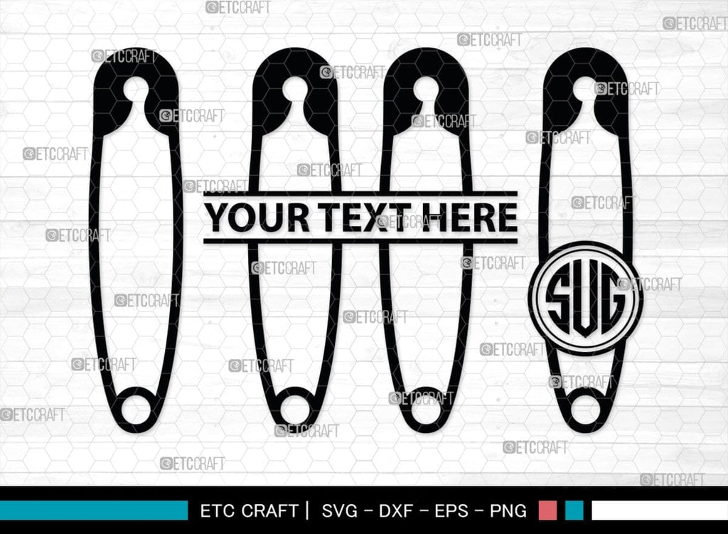 Safety Pin Monogram, Safety Pin Silhouette, Safety Pin SVG, Pin Svg ...
