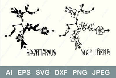 Sagittarius zodiac sign with flowers svg, Floral constellation, Horoscope symbol svg SVG AnastasiyaArtDesign 