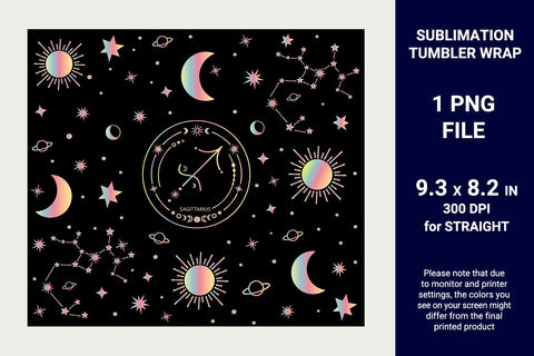 Sagittarius zodiac sublimation tumbler wrap 20 oz skinny Sublimation KMarinaDesign 