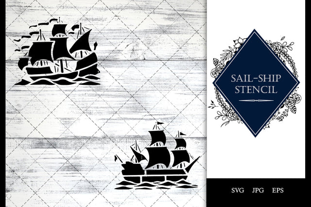 Sail ship Stencil Vector SVG SVG Loveleen Kaur 