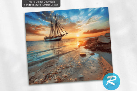 Sailboat in Beach 20 Oz / 30 Oz Tumbler PNG Sublimation Regulrcrative 