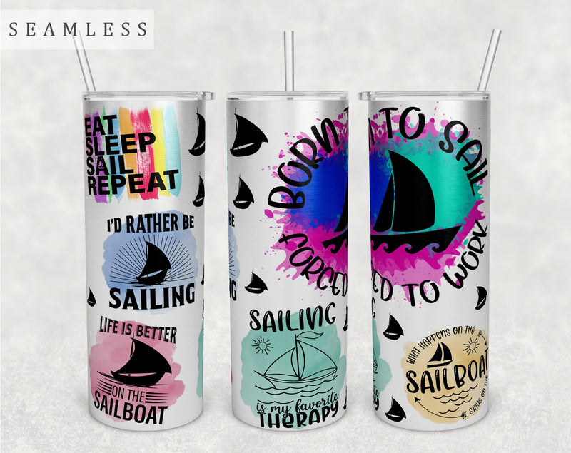 Sailing Quotes Tumbler Wrap, 20 Oz Skinny Tumbler Sublimation Design, Seamless Sailing Sayings Tumbler PNG Sublimation HappyDesignStudio 