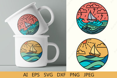 Sailing ship in waves svg shirt design, Ocean monogram svg, Yacht badge svg SVG AnastasiyaArtDesign 