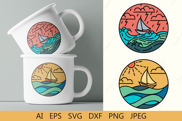 Sailing ship in waves svg shirt design, Ocean monogram svg, Yacht badge svg SVG AnastasiyaArtDesign 