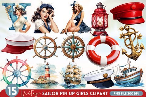 Sailor Pin Up Girls Clipart Bundle Sublimation Regulrcrative 