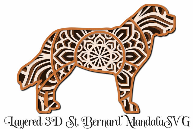 Saint Bernard Mandala 3D Layered Dog SVG file, 4 layers SVG Digital Honeybee 
