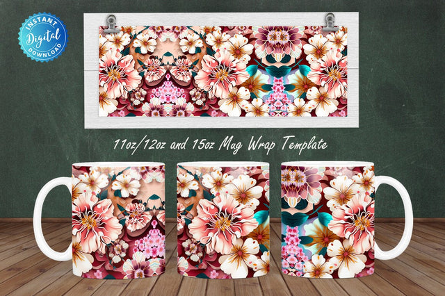 Sakura Floral Boho Flower 11, 12 & 15 Oz Mug Sublimation Sublimation Regulrcrative 