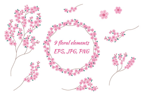 Sakura Flowers collection | Floral clipart & Patterns EPS Digital Pattern AnnaViolet_store 