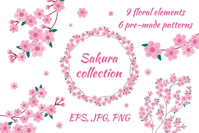 Sakura Flowers collection | Floral clipart & Patterns EPS Digital Pattern AnnaViolet_store 
