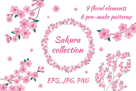 Sakura Flowers collection | Floral clipart & Patterns EPS Digital Pattern AnnaViolet_store 