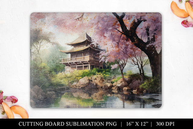 Sakura Garden Cutting Board Sublimation Design PNG Sublimation BijouBay 