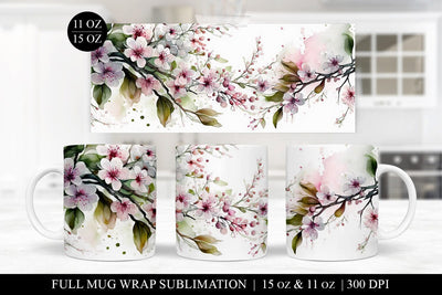 Sakura Mug Sublimation Design - Floral Mug Wrap PNG Sublimation BijouBay 
