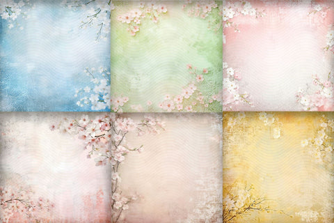 Sakura Scrapbook Papers, Floral Junk Journal Backgrounds Sublimation BijouBay 
