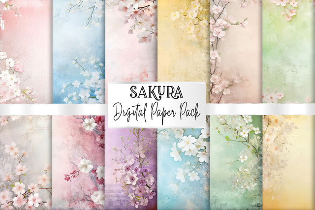 Sakura Scrapbook Papers, Floral Junk Journal Backgrounds Sublimation BijouBay 