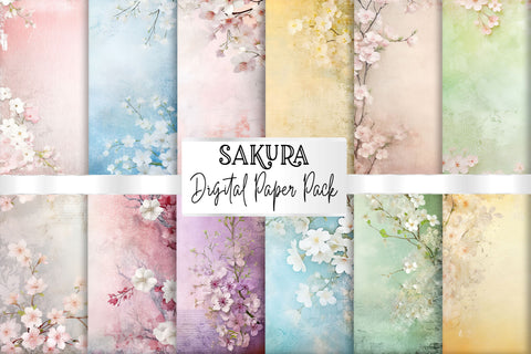 Sakura Scrapbook Papers, Floral Junk Journal Backgrounds Sublimation BijouBay 