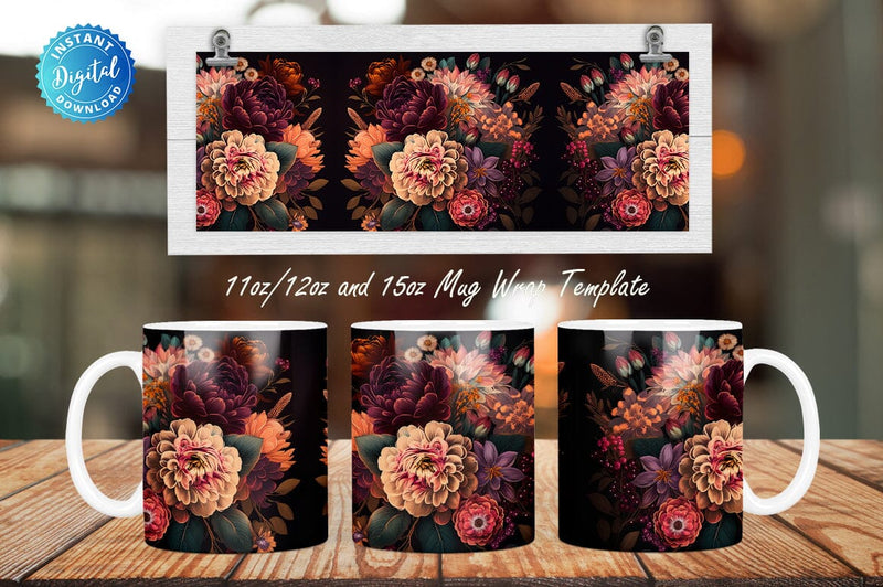 Sakuras Florals Boho Flowers 11, 12 & 15 Oz Mug Sublimation Sublimation Regulrcrative 