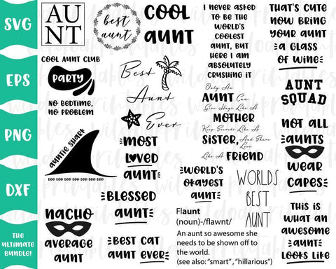 SALE 60 DESIGNS!! ultimate aunt svg bundle, auntie svg, auntie svg, best auntie svg, blessed aunt svg, cat aunt svg, funny aunt, auntie shark svg SVG WildOakSVG 