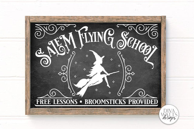 Salem Flying School SVG | Halloween Sexy Witch Sign Design | Farmhouse Style Decor SVG Diva Watts Designs 