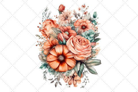 Salmon Flower Bouquet Watercolor Clipart Bundle, Sublimation, Flower Bouquet Sublimation FloridPrintables 