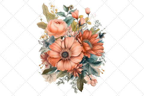 Salmon Flower Bouquet Watercolor Clipart Bundle, Sublimation, Flower Bouquet Sublimation FloridPrintables 