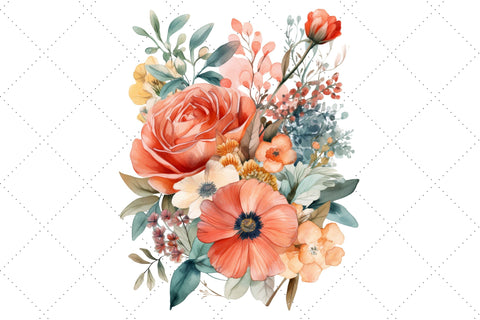 Salmon Flower Bouquet Watercolor Clipart Bundle, Sublimation, Flower Bouquet Sublimation FloridPrintables 