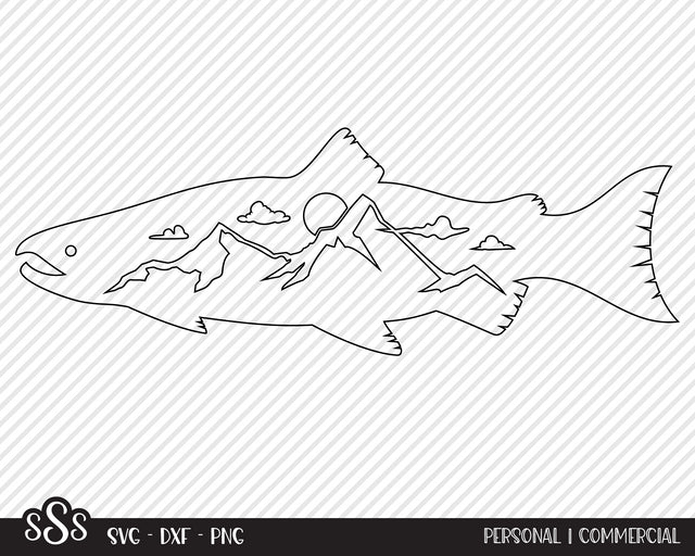 Salmon Outline Mountains | Outdoor SVG SVG Texas Southern Cuts 