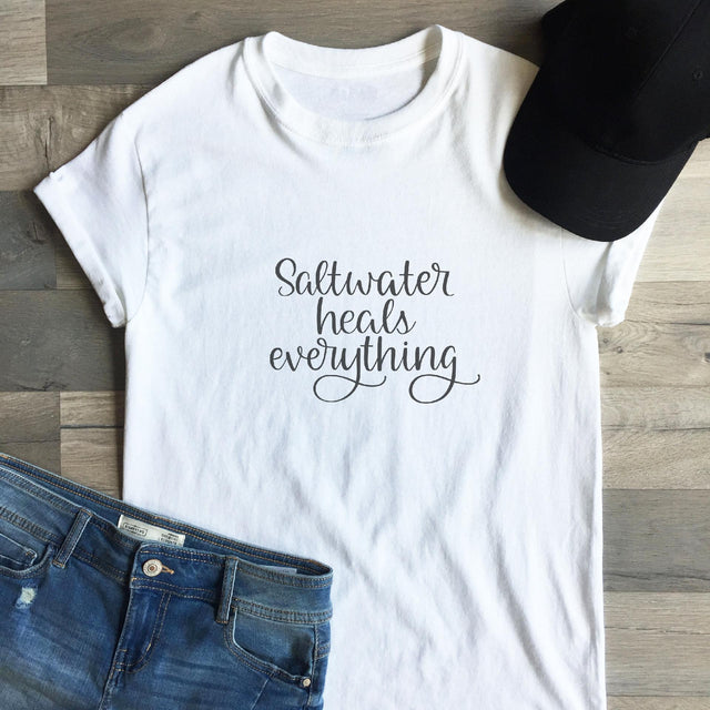 Salt Water Heals Everything Hand Lettered Cut File SVG Cursive by Camille 