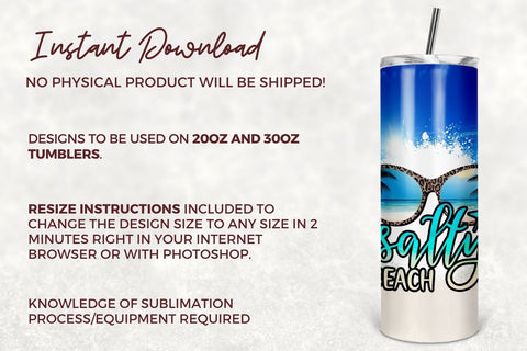 Salty Beach Tumbler Designs Png, Beach 20oz Skinny Tapered & Straight Seamless Tumbler Sublimation, Waterslide Design PNG Sublimation TumblersByPhill 