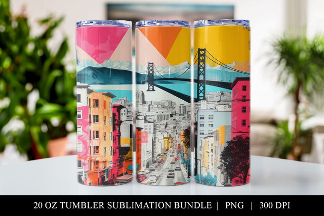 San Francisco Pop Art 20 oz Skinny Tumbler Sublimation PNG Sublimation BijouBay 