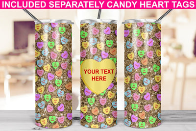 San Valentine 20oz Skinny Tumbler Sublimation/ Conversation Hearts/ Gold Glitter Sublimation Marlene Campos 