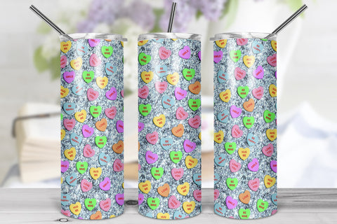 San Valentine 20oz Skinny Tumbler Sublimation/ Conversation Hearts | Light Blue Sublimation Marlene Campos 